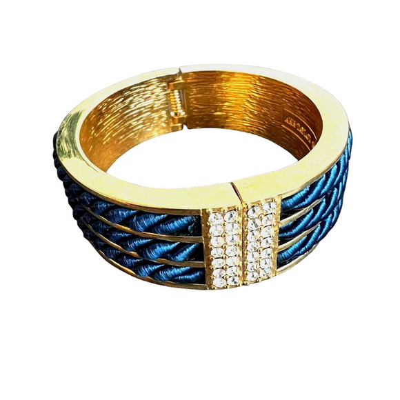 Ann Taylor Jewelry - Ann Taylor Loft Blue Rope Rhinestone Studded Chunky Hinged Cuff Bangle Bracelet